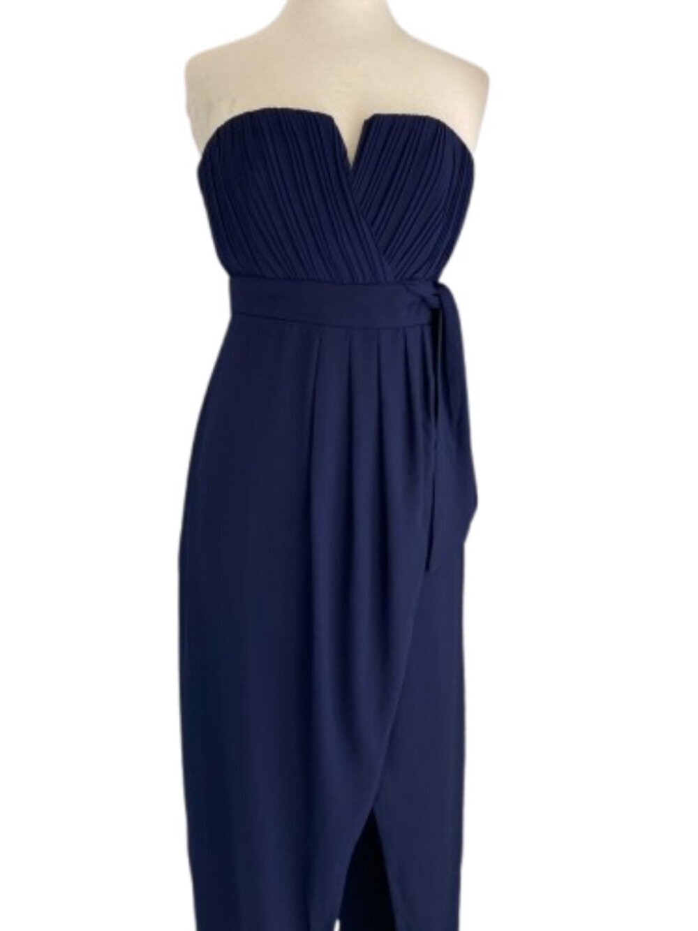 Lulus Easy Elegance Navy Strapless Gown Pleated Maxi Chiffon Formal Dress  XL - Picture 2 of 8